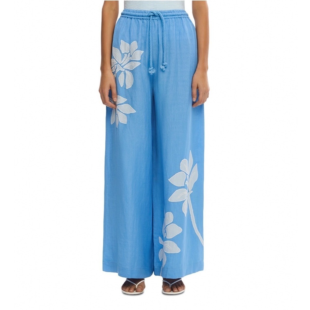 Significant Other Tammy Cover Up Pants Cerulean Blue Floral Linen Wide Leg 6
